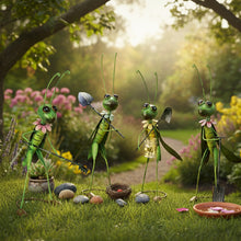 Lade das Bild in den Galerie-Viewer, 4er Set Deko Grashüpfer 35 cm Grün Metall Gartendeko Dekofigur Garten