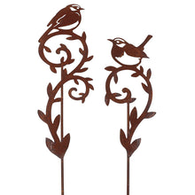 Lade das Bild in den Galerie-Viewer, 2er Set Blumenstecker Vogel Rost Landhaus Gartenstecker Beetstecker rostig Metall