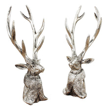 Lade das Bild in den Galerie-Viewer, 2er Set Hirschbbüste Altsilber Poly