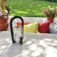 Lade das Bild in den Galerie-Viewer, Windlicht Mangoholz Glas Schwarz Dekowindlicht Dekolich Kerzenhalter Deko Balkon Terrasse Tischdeko Kerzenwindlicht