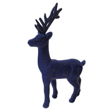 Lade das Bild in den Galerie-Viewer, Dekohirsch Blau Glitzer Kunststoff beflockt Dekofigur Weihnachten Winter Hirsch Deko