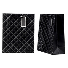 Lade das Bild in den Galerie-Viewer, 4er Set Geschenktasche Schwarz Silber Karo Papier mit Kordelgriff 32 cm elegante Geschenkverpackung