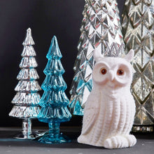 Lade das Bild in den Galerie-Viewer, Dekoeule Weiß Kunststoff beflockt 23 cm Deko Eule Weihnachtsdekoration