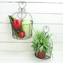 Lade das Bild in den Galerie-Viewer, 2er Set Wandkorb Metall Grau Landhaus Dekokorb Korbset