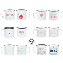 Lade das Bild in den Galerie-Viewer, Tasse Metall Weiß mit Spruch