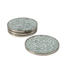 Lade das Bild in den Galerie-Viewer, 4er Set Glasuntersetzer Grün Metall Holz 10 cm Getränkeuntersetzer