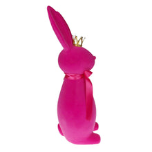 Lade das Bild in den Galerie-Viewer, Dekohasen mit Schleife und Krone Pink Kunststoff beflockt Hasenfigur Osterdekoration Deko Ostern modern