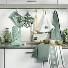 Lade das Bild in den Galerie-Viewer, Backofenhandschuh und Topflappen Set Salbei oder Rot modern Backhandschuh Topfhandschuh Baumwolle