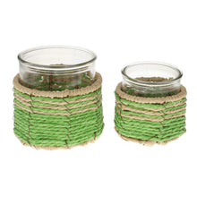 Lade das Bild in den Galerie-Viewer, 2er Set Glaswindlicht Braun Grün Glas Naturfaser Dekowindlicht Windlicht modern Kerzenhalter