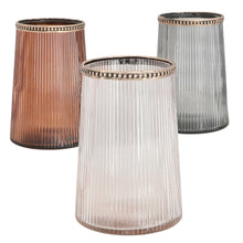 Lade das Bild in den Galerie-Viewer, 3er Set Windlichter Grau Rosé Braun Glas Metall Kerzenhalter Vase