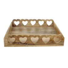 Lade das Bild in den Galerie-Viewer, 2er Set Holztablett Herz Braun 30 cm 24 cm Dekotablett mit Griff Tablett Holz Landhaus