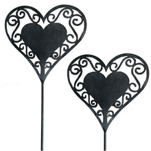 Lade das Bild in den Galerie-Viewer, 2er Set Gartenstecker Herz Schwarz Metall