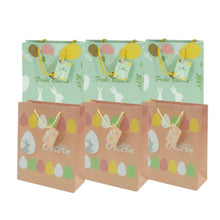 Lade das Bild in den Galerie-Viewer, 6er Set Geschenktaschen Ostern Rosa Grün 23 cm Geschenktüte Papier