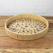 Lade das Bild in den Galerie-Viewer, 2er Set Dekotablett Seegras Braun Tablett rund Tablettset modern