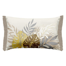 Lade das Bild in den Galerie-Viewer, Dekokissen 30x50 cm mit Inlet beige gold-glänzend Sofakissen Zierkissen mit Fransen
