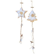 Lade das Bild in den Galerie-Viewer, 2er Set Hängedekoration Weihnachten Tannenbaum Stern Fell Holz 75 cm