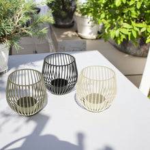 Lade das Bild in den Galerie-Viewer, 3er Set Teelichthalter Metall modern Schwarz Weiß Grau Kerzenhalter Tischdekoration