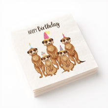 Lade das Bild in den Galerie-Viewer, 40er Set Papierservietten Happy Birthday 33 cm Erdmännchen Servietten Papier Geburtstag