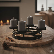 Lade das Bild in den Galerie-Viewer, Adventskranz Schwarz Metall 38 x 34 cm modern Tischdeko Weihnachten Weihnachtsdeko