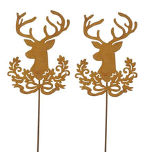 Lade das Bild in den Galerie-Viewer, 2er Set Dekostecker Hirschkopf rostig Weinachtsdeko Herbstdeko