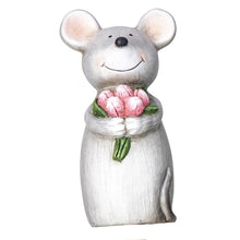 Lade das Bild in den Galerie-Viewer, Zaunhocker Maus Grau Keramik 23 cm Zaundeko Gartendeko Gartenfigur Pfostenhocker Tierfigur
