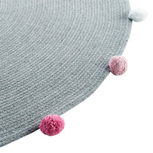 Lade das Bild in den Galerie-Viewer, Deko Teppich Grau bunt 90 cm Baumwolle uni mit Bommel Wohnteppich Boho
