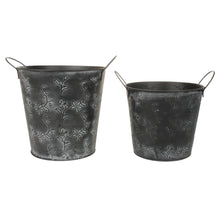 Lade das Bild in den Galerie-Viewer, 2er Set Dekoeimer Schwarz Vintage Blumenmuster Metall Pflanztopf Dekoaufbewahrung