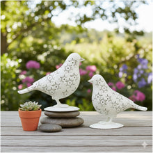 Lade das Bild in den Galerie-Viewer, 2er Set Deko Vögel Metall Weiß Dekofigur