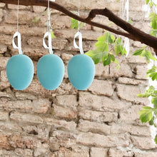 Lade das Bild in den Galerie-Viewer, 3er Set Deko Osterei zum hängen Türkis beflockt Dekoei Osterdekoration Deko Ostern