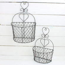 Lade das Bild in den Galerie-Viewer, 2er Set Wandkorb Metall Grau Landhaus Dekokorb Korbset
