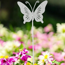 Lade das Bild in den Galerie-Viewer, 2er Set Dekostecker Schmetterling Weiß Metall Gartenstecker Deko Garten