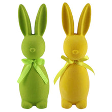 Lade das Bild in den Galerie-Viewer, 2er Set Dekohasen Kunststoff beflockt Gelb Grün modern Osterhase Osterdekoration Hase Deko Ostern