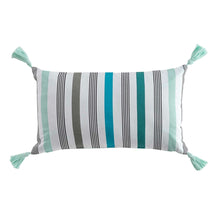 Lade das Bild in den Galerie-Viewer, 2er Set Dekokissen Weiß Blau Grün gestreift