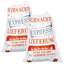 Lade das Bild in den Galerie-Viewer, 2er Set Geschenkbeutel mit Zugband weiß Weihnachtsexpress