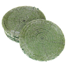 Lade das Bild in den Galerie-Viewer, 6er Set Glasuntersetzer rund Perlenbestickt grün