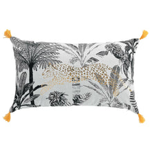 Lade das Bild in den Galerie-Viewer, Dekokissen mit Füllung Leopard & Palmen Weiß Gold Schwarz