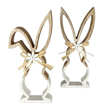 Lade das Bild in den Galerie-Viewer, 2er Set Holzhase mit Strohschleife 22,5 cm