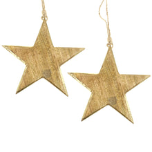 Lade das Bild in den Galerie-Viewer, 2er Set Stern Mangoholz gold 19 cm