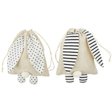 Lade das Bild in den Galerie-Viewer, 2er Set Stoffbeutel mit Hasenohren Schwarz Weiß