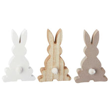 Lade das Bild in den Galerie-Viewer, 3er Set Osterhase Holz mit Puschel
