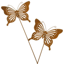 Lade das Bild in den Galerie-Viewer, 2er Set Gartenstecker Schmetterling Metall Rost