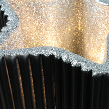 Lade das Bild in den Galerie-Viewer, Teelichthalter Stern Glas schwarz silber glitzernd