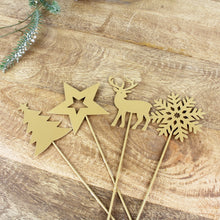 Lade das Bild in den Galerie-Viewer, 4er Set Dekostecker Weihnachten Metall Gold