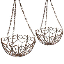 Lade das Bild in den Galerie-Viewer, 2 er Set Hängekörbe dunkelrostfarben lackiert