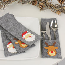 Lade das Bild in den Galerie-Viewer, Bestecktasche Filz grau - Rentier & Santa Set mit 4