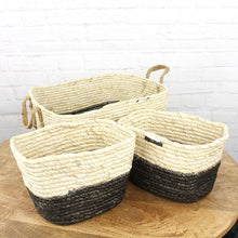 Lade das Bild in den Galerie-Viewer, Korb 3 Set / Naturgeflecht mit Jute Griffe