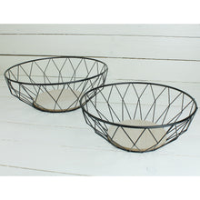 Lade das Bild in den Galerie-Viewer, 2er Set Metallkorb rund Schwarz / Holzboden