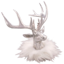 Lade das Bild in den Galerie-Viewer, Hirschkopf Silber mit weißem Fellkragen 25 cm