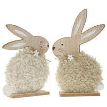 Lade das Bild in den Galerie-Viewer, 2er Set Holzhase mit Kunstfell Beige oder Rosa