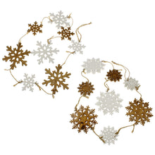 Lade das Bild in den Galerie-Viewer, Holzgirlande "Schneeflocken" gold/weiß - 2er-Set